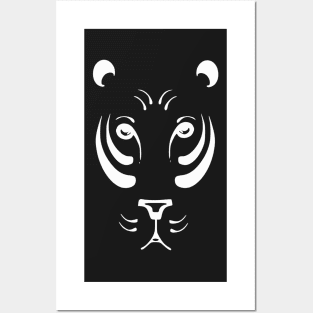 Black and white tiger silhouette. Wild animal world in white lines. Posters and Art